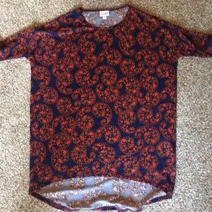 LuLaRoe Blue and Red Paisley Irma top xs